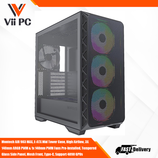 Montech AIR 903 MAX, E-ATX Mid Tower Case, High Airflow, Tempered Glass Side Panel, Mesh Front, Type-C, Support 4090 GPUs