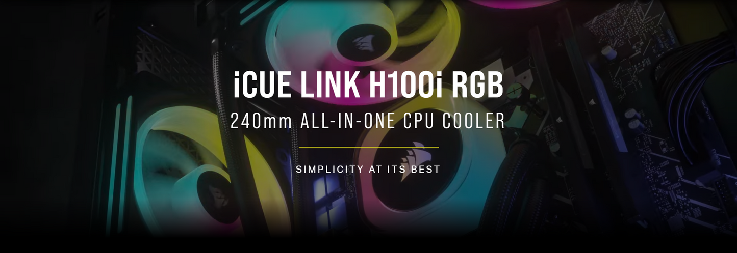CORSAIR iCUE LINK H100i RGB BLACK/WHITE Liquid CPU Cooler - QX120 RGB Fans,240mm Radiator