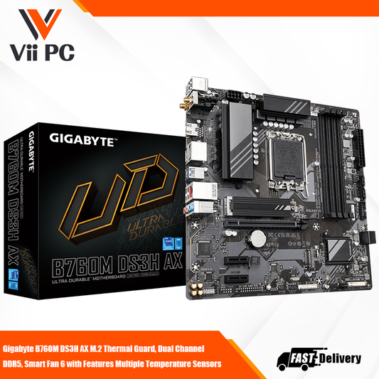 Gigabyte B760M DS3H AX M.2 Thermal Guard, Dual Channel DDR5, Smart Fan 6 with Features Multiple Temperature Sensors