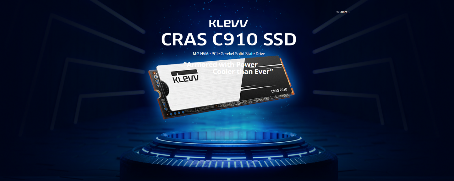 KLEVV CRAS C910 1TB M.2 NVMe PCIe Gen4x4 SSD with heatsink, up to 5000MB/s TLC