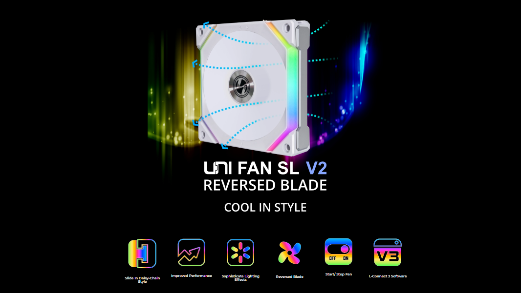 LIAN LI UNI FAN SL V2 Single Reverse blade without controller Black/White - 2yrs Wty