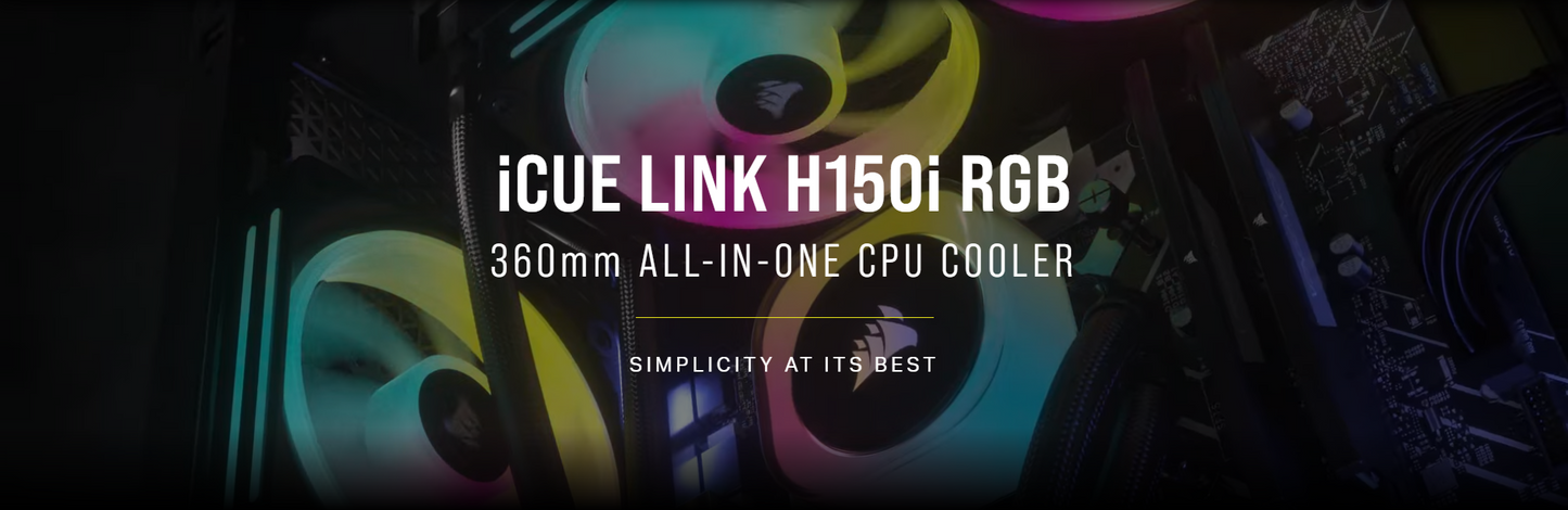 CORSAIR iCUE LINK H150i RGB BLACK/WHITE Liquid CPU Cooler - QX120 RGB Fans, 360mm Radiator
