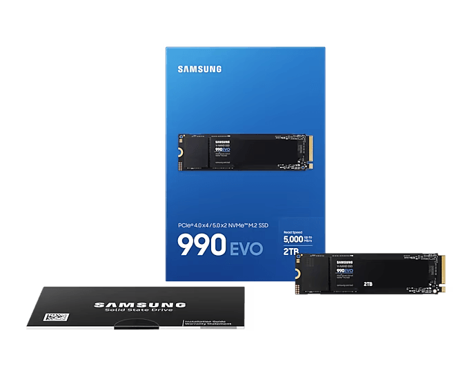 SAMSUNG 990 EVO NVMe 2.0 M.2 2280 SSD (1TB / 2TB) - PCIe 4.0x4/PCIe 5.0x2/Up to 5,000 MB/s Read/Up to 4,200 MB/s Write/5 Yrs Wty