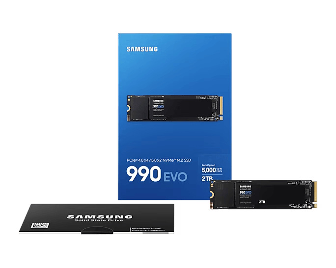 SAMSUNG 990 EVO NVMe 2.0 M.2 2280 SSD 1TB/2TB - PCIe 4.0x4/PCIe 5.0x2/Up to 5,000 MB/s Read/Up to 4,200 MB/s Write/5 Yrs Wty