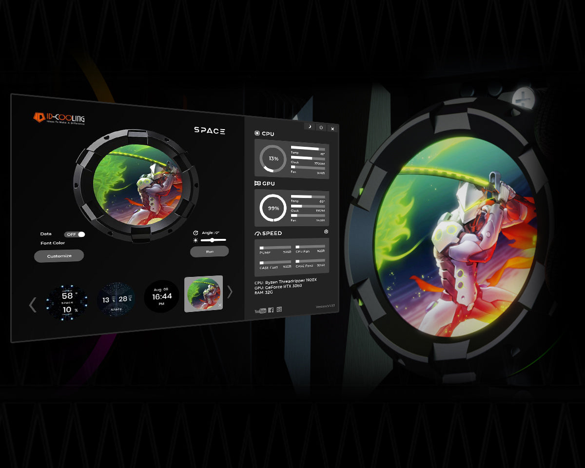 ID Cooling SL240 Space Series LCD AIO Liquid CPU Cooler Black/White