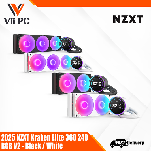 (2025) NZXT Kraken Elite 360/240 RGB, 360mm/240mm AIO Liquid Cooler with 2.72" IPS LCD & RGB - Black/White