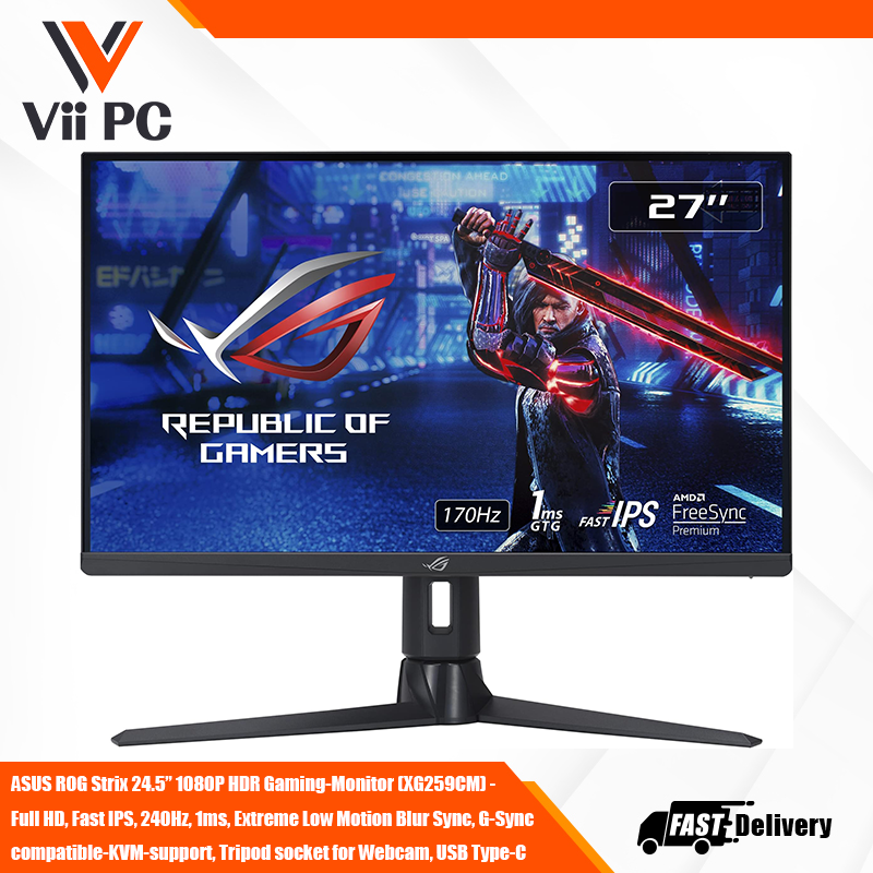 ASUS ROG Strix 24.5” 1080P HDR Gaming-Monitor (XG259CM) - Full HD, Fast IPS, 240Hz, 1ms, Extreme Low Motion Blur Sync, G-Sync compatible-KVM-support, Tripod socket for Webcam, USB Type-C, DisplayPort