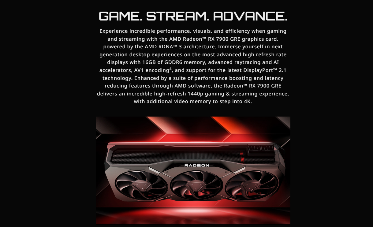 GIGABYTE Radeon RX 7900 GRE GAMING OC 16GB GDDR6, PCI-E 4.0, DisplayPort2.1x2, HDMI2.1x2, ATX Graphics Cards