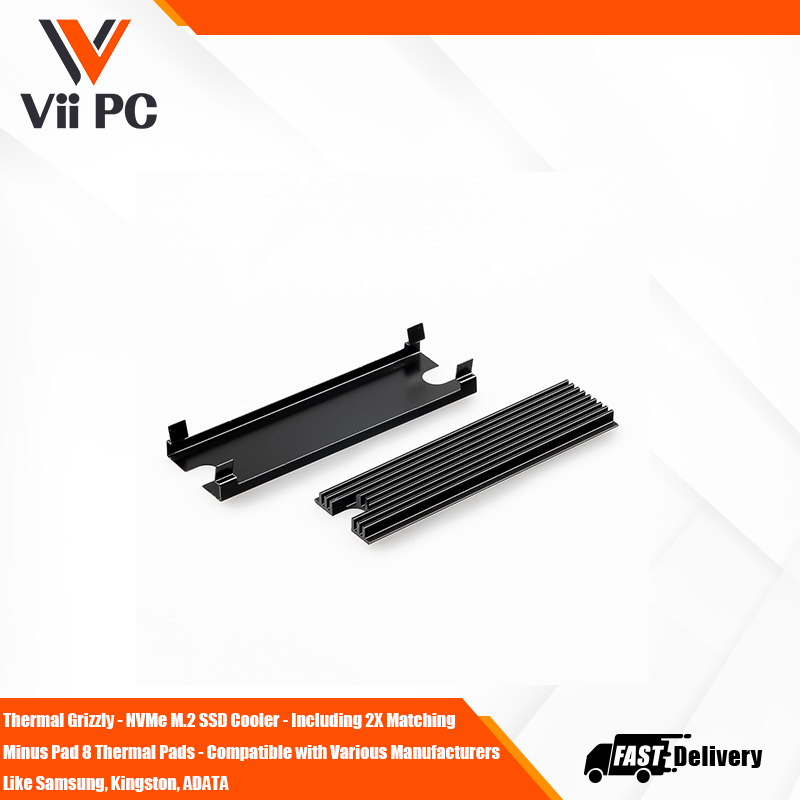 Thermal Grizzly - NVMe M.2 SSD Cooler - Including 2X Matching Minus Pad 8 Thermal Pads - Compatible with Various Manufacturers Like Samsung, Kingston, ADATA