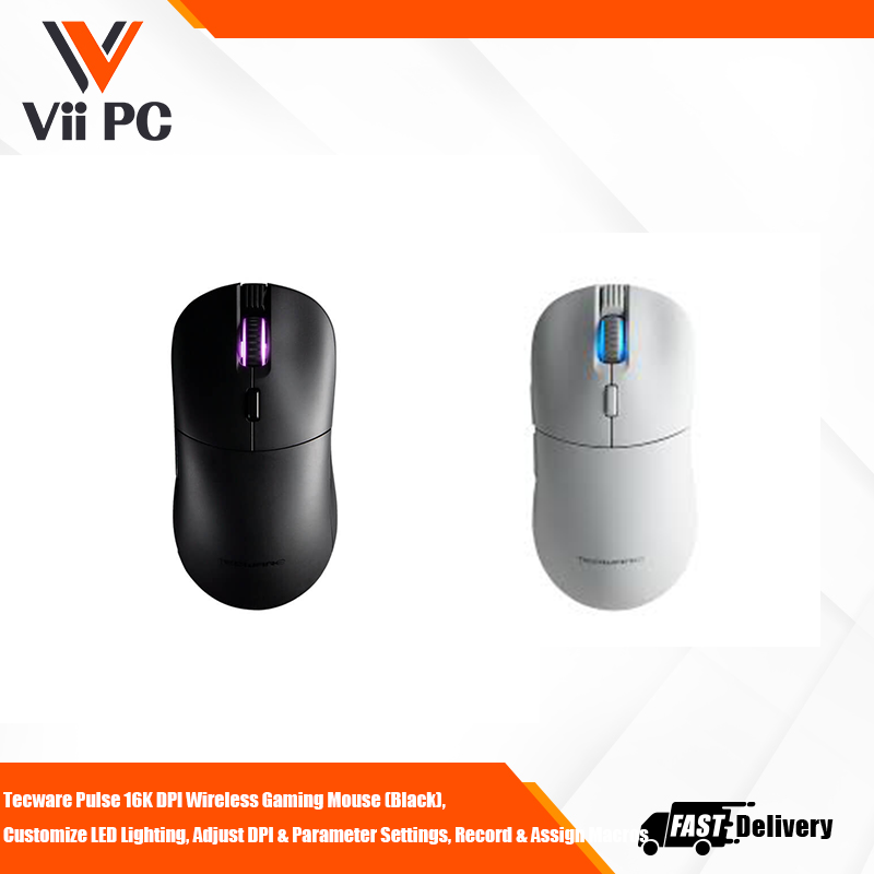 Tecware Pulse 16K DPI Wireless Gaming Mouse (Black) ,Customize LED Lighting, Adjust DPI & Parameter Settings, Record & Assign Macros