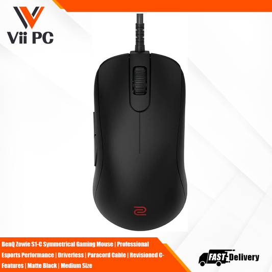 BenQ Zowie S1-C Symmetrical Gaming Mouse | Professional Esports Performance | Driverless | Paracord Cable | Revisioned C-Features | Matte Black | Medium Size