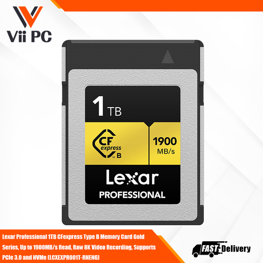 Lexar Professional 1TB CFexpress Type B Memory Card Gold Series, Up to 1900MB/s Read, Raw 8K Video Recording, Supports PCIe 3.0 and NVMe (LCXEXPR001T-RNENG)
