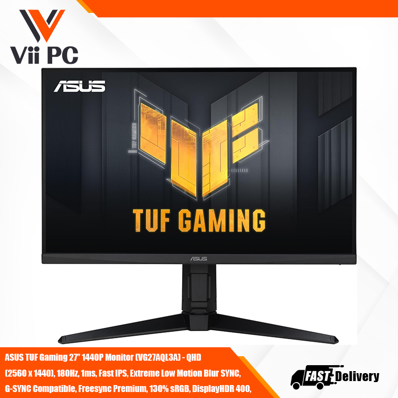 ASUS TUF Gaming 27” 1440P Monitor (VG27AQL3A) - QHD (2560 x 1440), 180Hz, 1ms, Fast IPS, Extreme Low Motion Blur SYNC, G-SYNC Compatible, Freesync Premium, 130% sRGB, DisplayHDR 400,