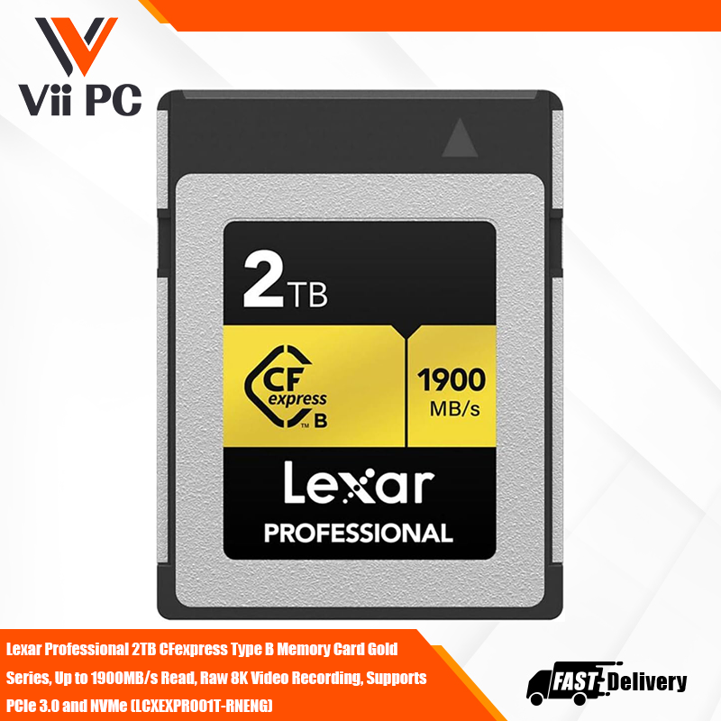 Lexar Professional 2TB CFexpress Type B Memory Card Gold Series, Up to 1900MB/s Read, Raw 8K Video Recording, Supports PCIe 3.0 and NVMe (LCXEXPR002T-RNENG)