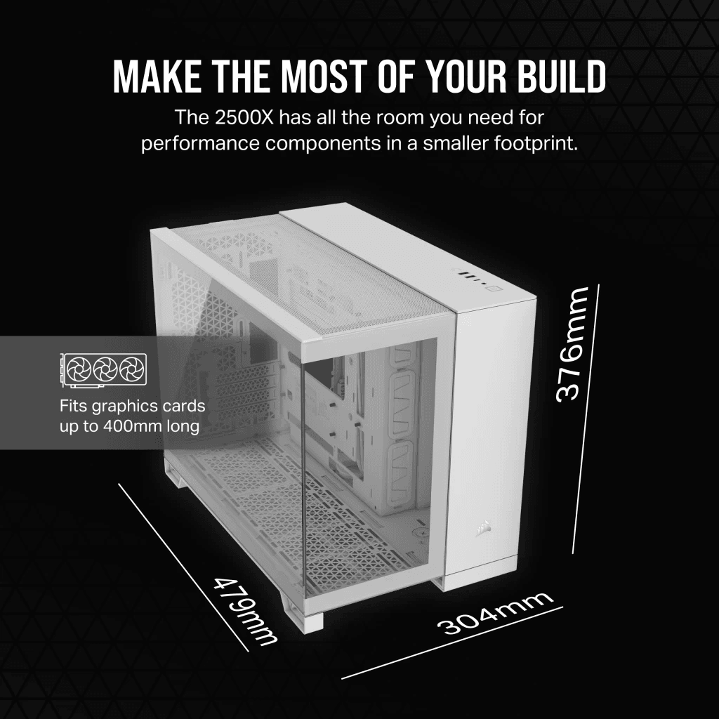 CORSAIR 2500X Mid-Tower Dual Chamber ATX PC Case - BLACK OR WHITE, Tempered Glass, Compatible with reverse connector mATX & mITX motherboards, 2Yrs Wty