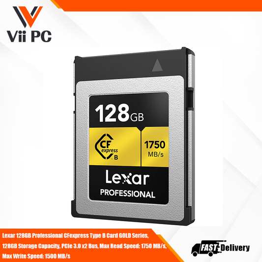 Lexar 128GB Professional CFexpress Type B Card GOLD Series, 128GB Storage Capacity, PCIe 3.0 x2 Bus, Max Read Speed: 1750 MB/s, Max Write Speed: 1500 MB/s