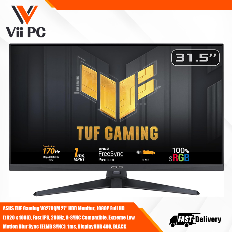 ASUS TUF Gaming VG279QM 27” HDR Monitor, 1080P Full HD (1920 x 1080), Fast IPS, 280Hz, G-SYNC Compatible, Extreme Low Motion Blur Sync (ELMB SYNC), 1ms, DisplayHDR 400, BLACK