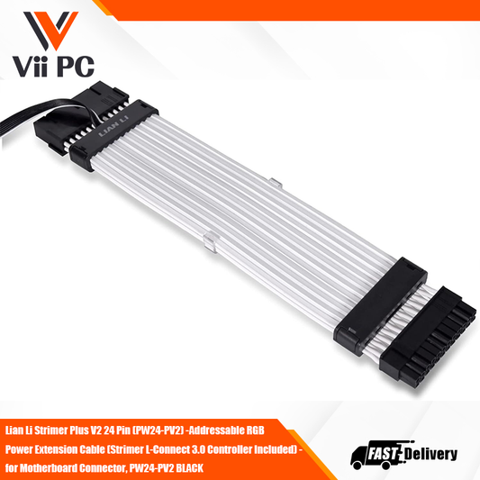 Lian Li Strimer Plus V2 24 Pin (PW24-PV2) -Addressable RGB Power Extension Cable (Strimer L-Connect 3.0 Controller Included) - for Motherboard Connector, PW24-PV2 BLACK