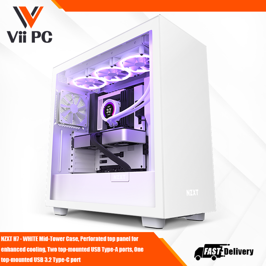 NZXT H7 - WHITE Mid-Tower Case, Perforated top panel for enhanced cooling, Front top support radiators up to 360mm