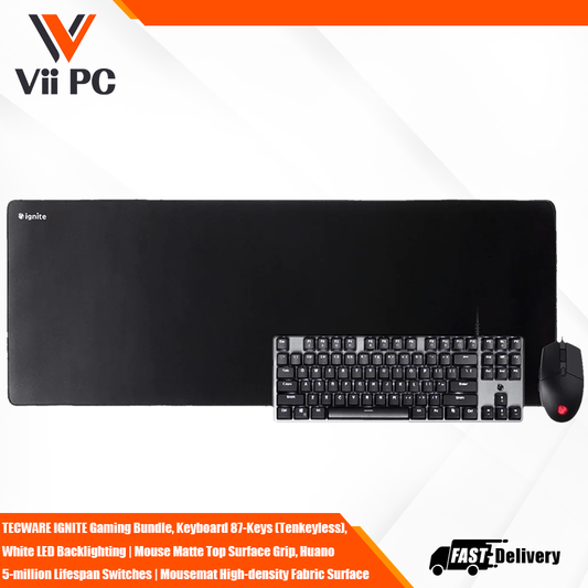TECWARE IGNITE Gaming Bundle, Keyboard 87-Keys (Tenkeyless), White LED Backlighting | Mouse Matte Top Surface Grip, Huano 5-million Lifespan Switches | Mousemat High-density Fabric Surface, Non-slip Rubber base, , Water-resistant surface