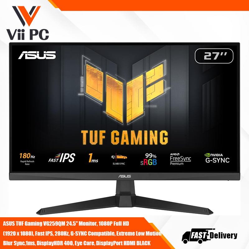 ASUS TUF Gaming VG259QM 24.5” Monitor, 1080P Full HD (1920 x 1080), Fast IPS, 280Hz, G-SYNC Compatible, Extreme Low Motion Blur Sync,1ms, DisplayHDR 400, Eye Care, DisplayPort HDMI BLACK Brand: ASUS