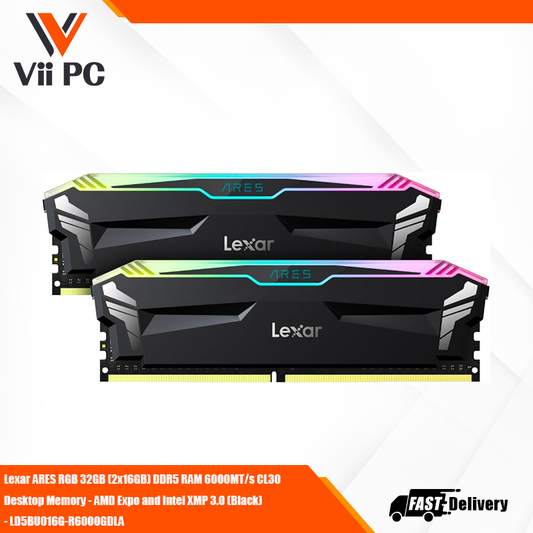 Lexar ARES RGB 32GB (2x16GB) DDR5 RAM 6000MT/s CL30 Desktop Memory - AMD Expo and Intel XMP 3.0 (Black) LD5BU016G-R6000GDLA