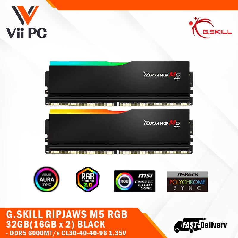 G.SKILL RIPJAWS M5 RGB DDR5-6000 CL30-40-40-96 1.35V / 1.4V 32GB(2x16GB) / 64GB(2x32GB) BLACK/WHITE Intel XMP 3.0 Ready, Dual Channel Kit
