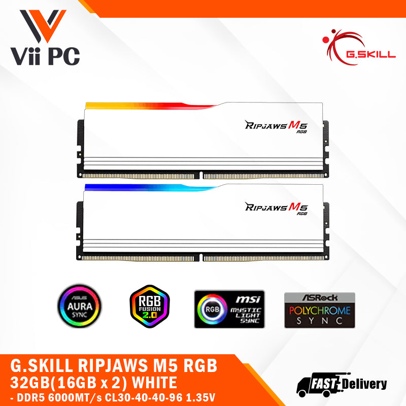 G.SKILL RIPJAWS M5 RGB DDR5-6000 CL30-40-40-96 1.35V / 1.4V 32GB(2x16GB) / 64GB(2x32GB) BLACK/WHITE Intel XMP 3.0 Ready, Dual Channel Kit