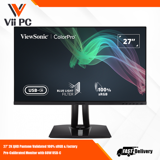 ViewSonic VP2756-2K 27" IPS 1440p Ergonomic Monitor with Ultra-Thin Bezels, Color Accuracy, Pantone Validated, HDMI, DisplayPort and USB C for Professional Home and Office