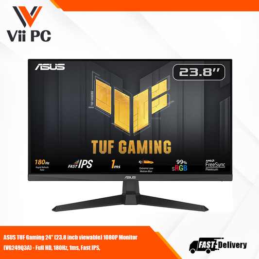 ASUS TUF Gaming 24” (23.8 inch viewable) 1080P Monitor (VG249Q3A) - Full HD, 180Hz, 1ms, Fast IPS, Extreme Low Motion Blur, FreeSync Premium, Speakers, DisplayPort, HDMI, Variable Overdrive, 99% sRGB