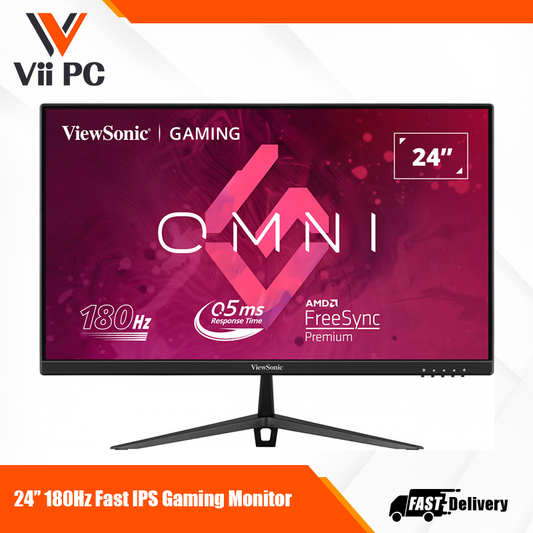 ViewSonic Omni VX2428 24" 180Hz Fast IPS Gaming Monitor, 0.5ms, Full HD 1080p, AMD FreeSync Premium, VESA AdaptiveSync and ClearMR, Frameless, HDMI, and DisplayPort