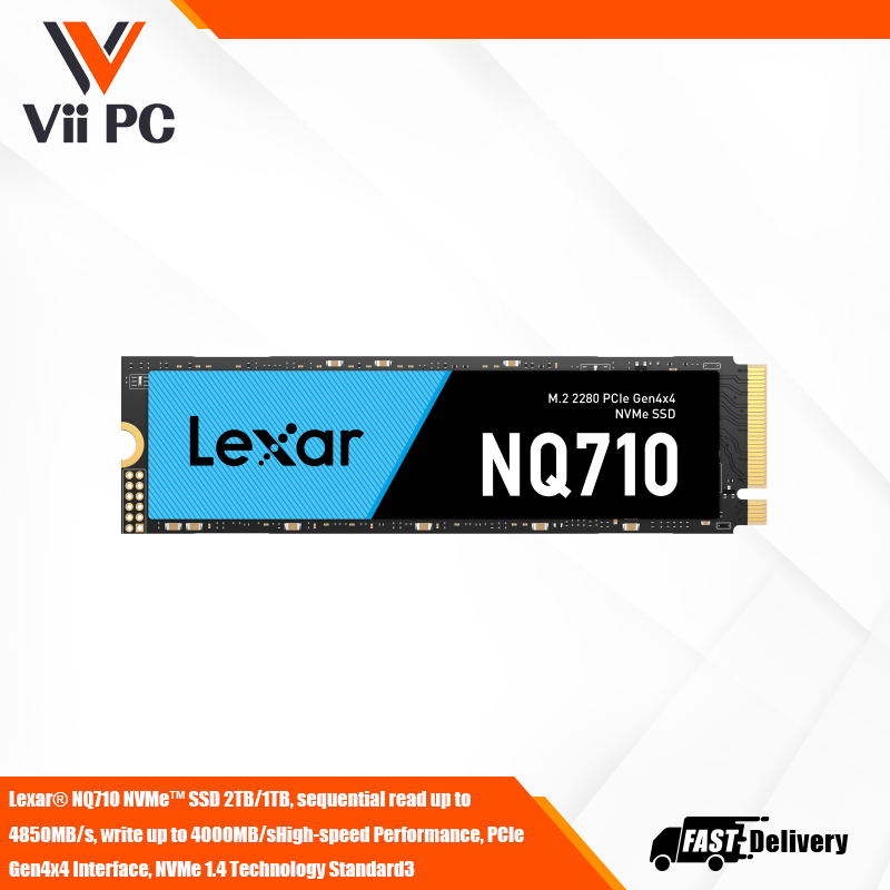 Lexar® NQ710 NVMe™ SSD 2TB/1TB, sequential read up to 4850MB/s, write up to 4000MB/sHigh-speed Performance, PCIe Gen4x4 Interface, NVMe 1.4 Technology Standard3, The latest 12nm Controller