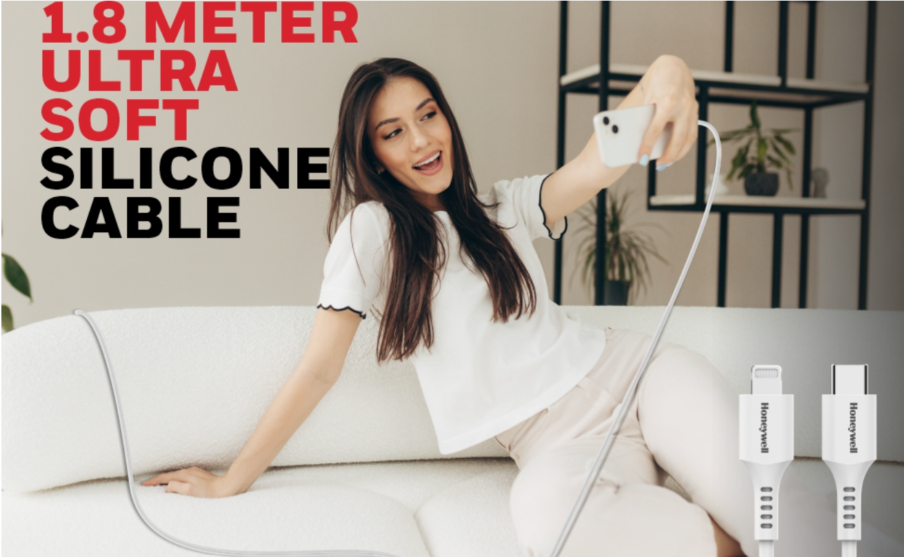 Honeywell Type C to Lightning cable 1.8Mtr - BLACK/WHITE Platinum Series/1 Year Warranty