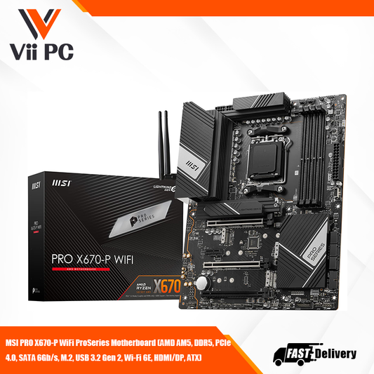 MSI PRO X670-P WiFi ProSeries Motherboard (AMD AM5, DDR5, PCIe 4.0, SATA 6Gb/s, M.2, USB 3.2 Gen 2, Wi-Fi 6E, HDMI/DP, ATX)