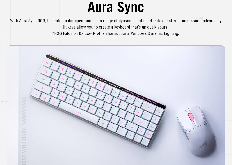 ASUS ROG Falchion RX Low Profile 65% Compact Wireless Gaming Keyboard with Optical Switches/Speed Nova/Omni Receiver/Tri-mode Connection/Window & MacOS support - BLUE OR RED SWITCHES