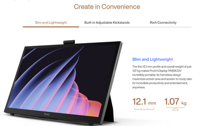 ASUS ProArt PA169CDV Pen Display 15.6" IPS, 4K UHD (3840x2160), WACOM EMR, 100% sRGB, Color Accuracy ΔE<2, Calman Verified, PANTONE Validated, USB-C, 10-point Touch, ASUS Dial, Control Panel