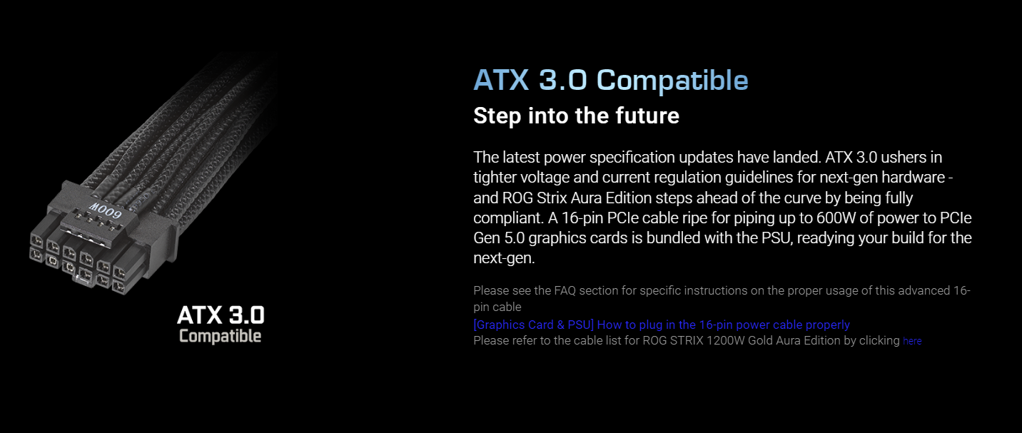 ASUS ROG Strix 1200W Gold Aura Edition (Fully Modular Power Supply, 80+ Gold Certified, ATX 3.0, Cybenetics Lambda A+ Certification ,PCIe Gen 5.0 Ready, Axial-tech Fan, Aura Sync, 10 Year Warranty)