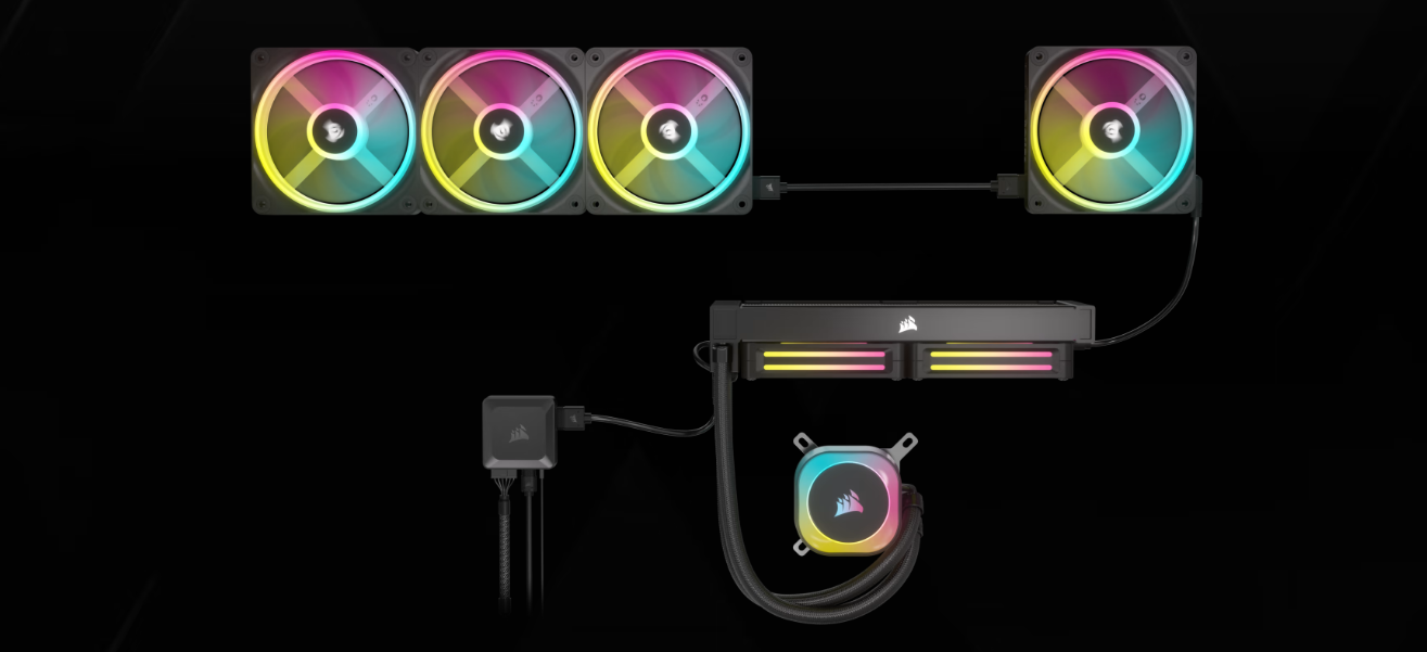 CORSAIR iCUE LINK H100i RGB BLACK/WHITE Liquid CPU Cooler - QX120 RGB Fans,240mm Radiator
