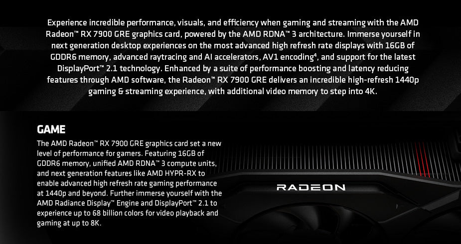 SAPPHIRE PURE AMD Radeon RX 7900 GRE 16GB GDDR6, PCI-E 4.0 x16, 2.5 slot, ATX Graphics Cards
