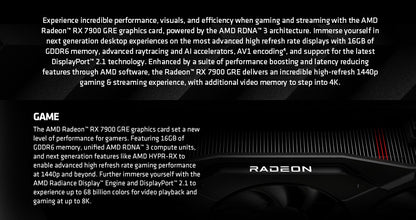 SAPPHIRE PURE AMD Radeon RX 7900 GRE 16GB GDDR6, PCI-E 4.0 x16, 2.5 slot, ATX Graphics Cards