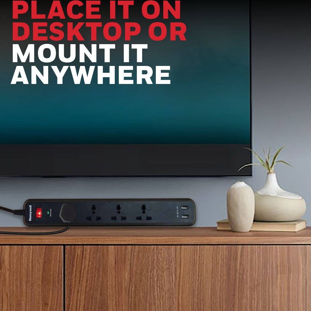 Honeywell 4 Out Surge Protector with Master Switch + 2 USB Value Series / 3 Years Warranty