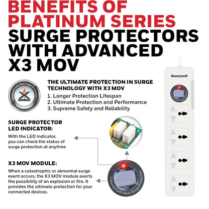 Honeywell 4 Out Surge Protector with Master Switch Platinum Series / 3 Years Warranty