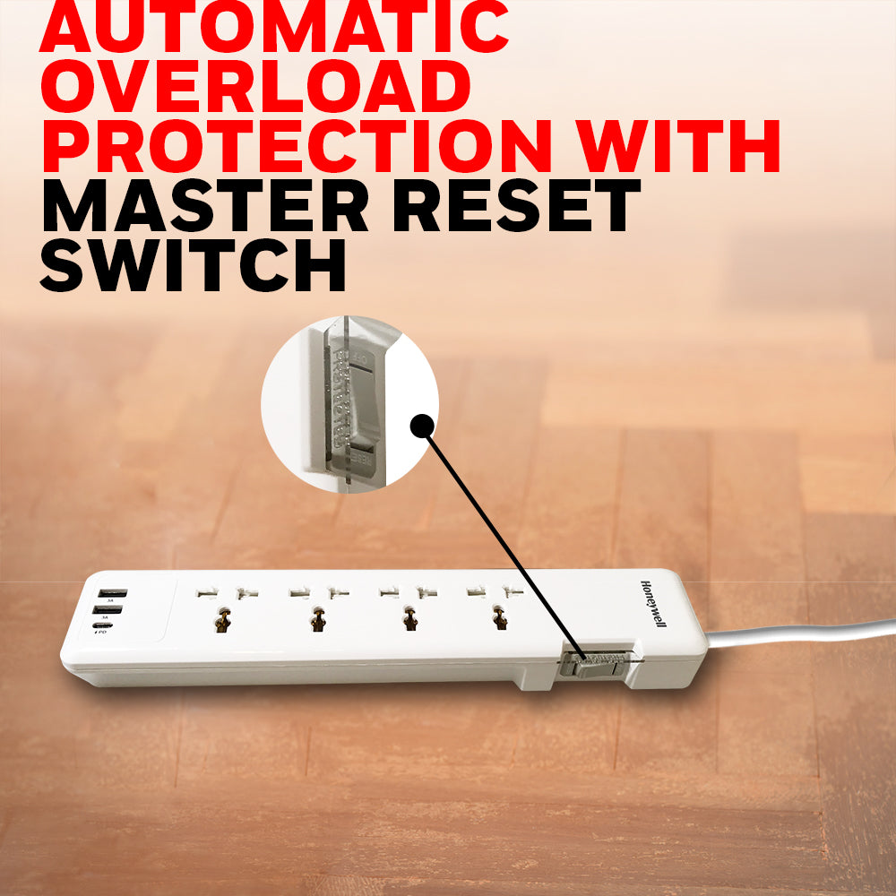 Honeywell 4 Out Surge Protector PD20W with 2 USB Platinum Series / 3 Years Warranty