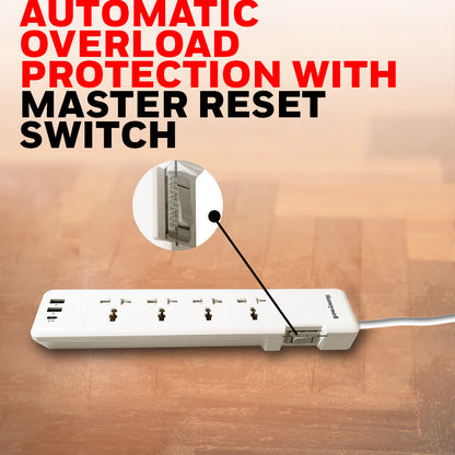 Honeywell 4 Out Surge Protector PD20W with 2 USB Platinum Series / 3 Years Warranty