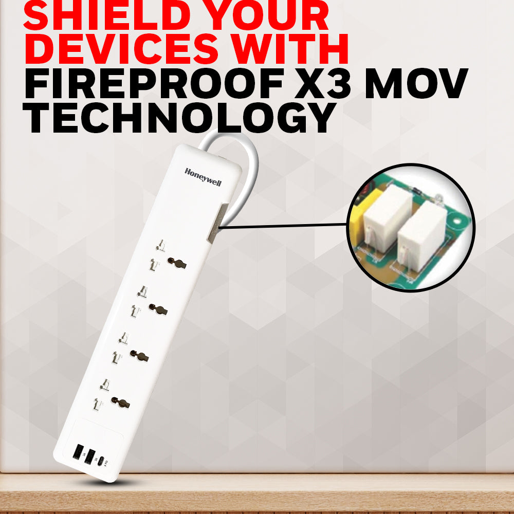 Honeywell 4 Out Surge Protector PD20W with 2 USB Platinum Series / 3 Years Warranty
