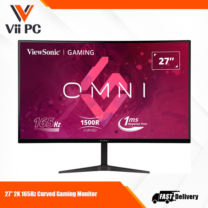 ViewSonic OMNI VX2718-2KPC-MHD 27 Inch Curved 1440p 1ms 165Hz Gaming Monitor with Adaptive Sync, Eye Care, HDMI and Display Port - Black