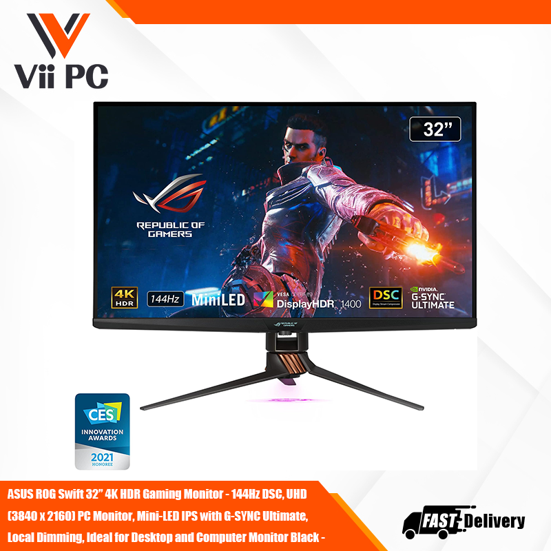 ASUS ROG Swift 32” 4K HDR Gaming Monitor - 144Hz DSC, UHD (3840 x 2160) PC Monitor, Mini-LED IPS with G-SYNC Ultimate, Local Dimming, Ideal for Desktop and Computer Monitor Black