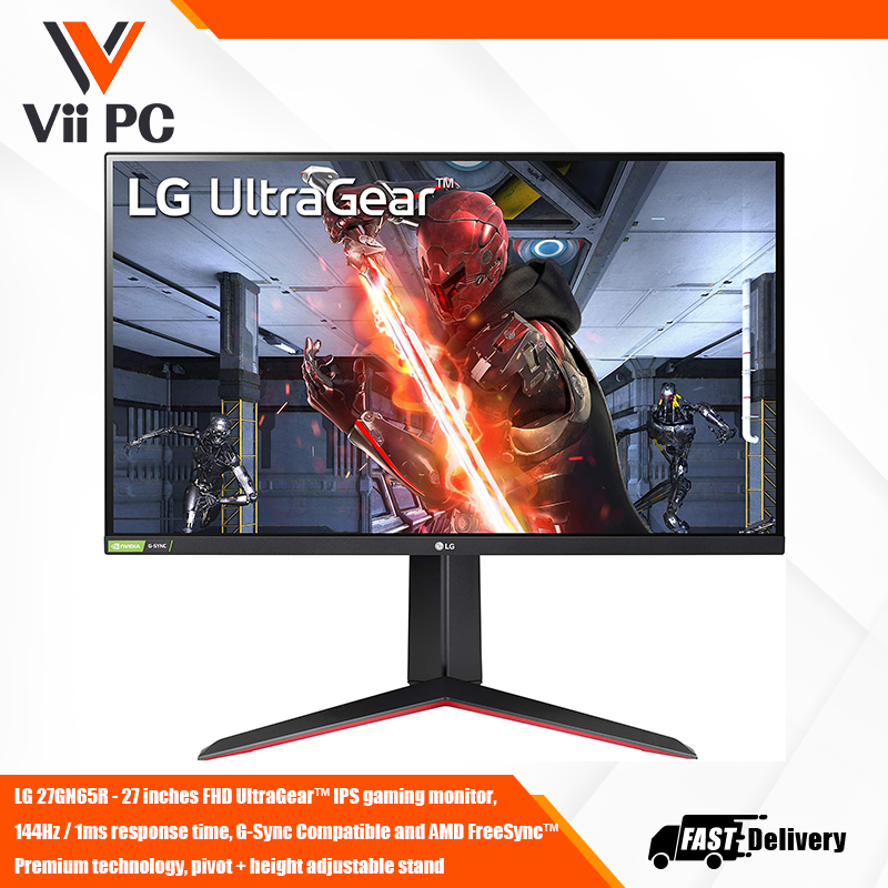 LG 27GN65R - 27 inches FHD UltraGear™ IPS gaming monitor, 144Hz / 1ms response time, G-Sync Compatible and AMD FreeSync™ Premium technology, pivot + height adjustable stand