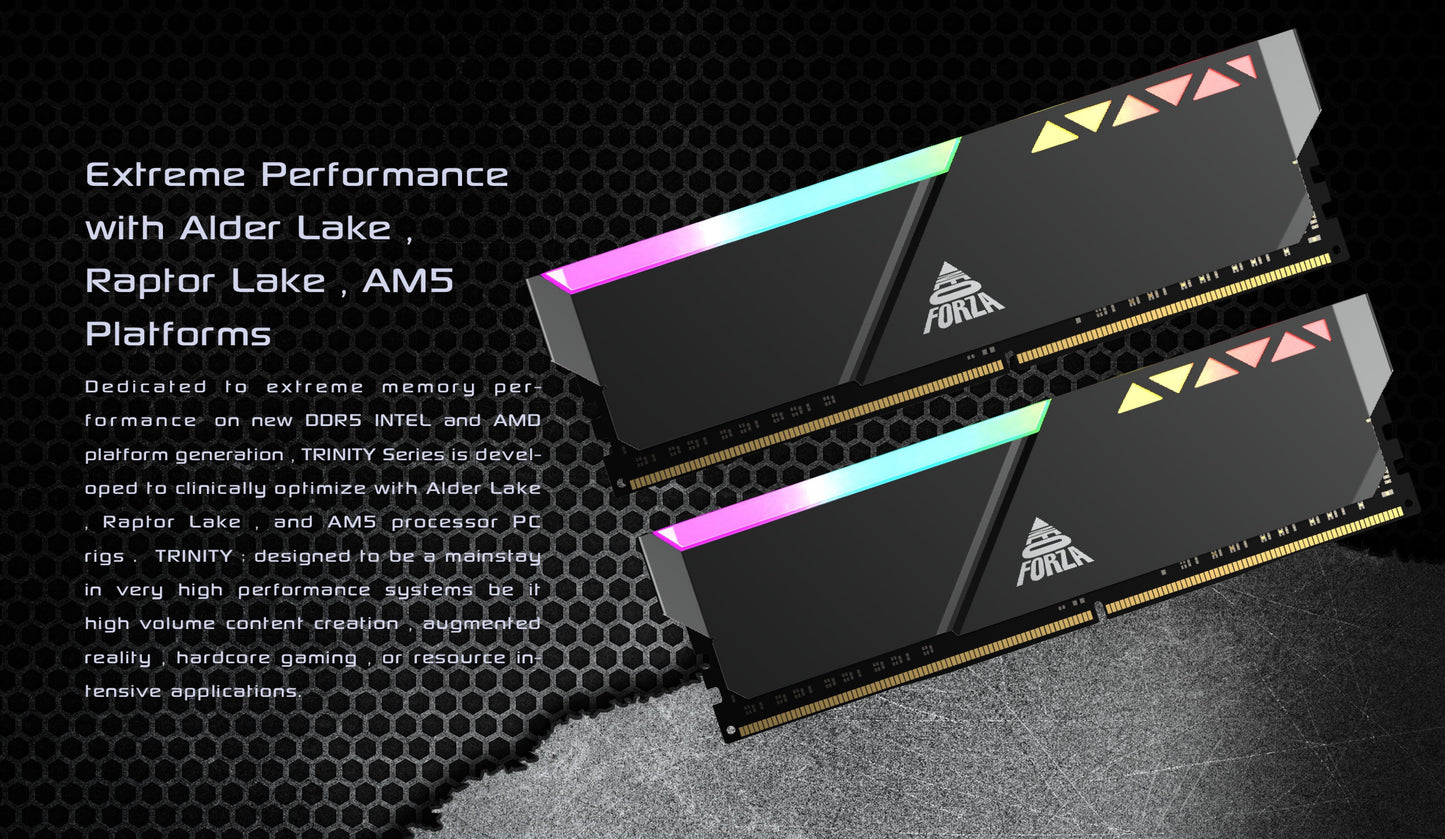 NEO FORZA TRINITY OVERCLOCKING BLACK/WHITE RGB DDR5 U-DIMM 32GB(2x16GB), 6000/6400/7200MHz, CL40/CL34, 1.3V/1.4V INTEL XMP 3.0 Support Kit