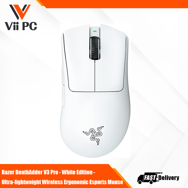 Razer DeathAdder V3 Pro - White Edition - Ultra-lightweight Wireless Ergonomic Esports Mouse
